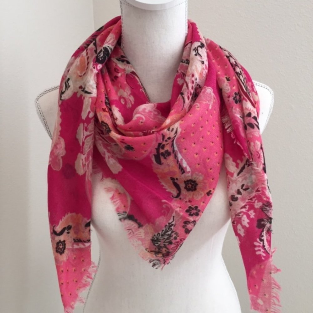 NWT Chico's Pink Paisley Print Sheer Square Scarf